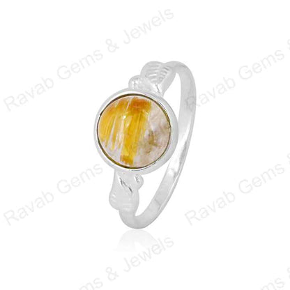 Top Quality Solid 925 Sterling Silver Golden Rutile 10MM Round Cab Gemstone Handmade Ring Fine Wholesale Jewelry Manufactures