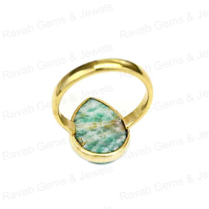 Top Quality Solid 925 Sterling Silver Natural Amazonite Smooth Cabochon 10x14mm Bezel Setting 18k Gold Filled Ring for Women