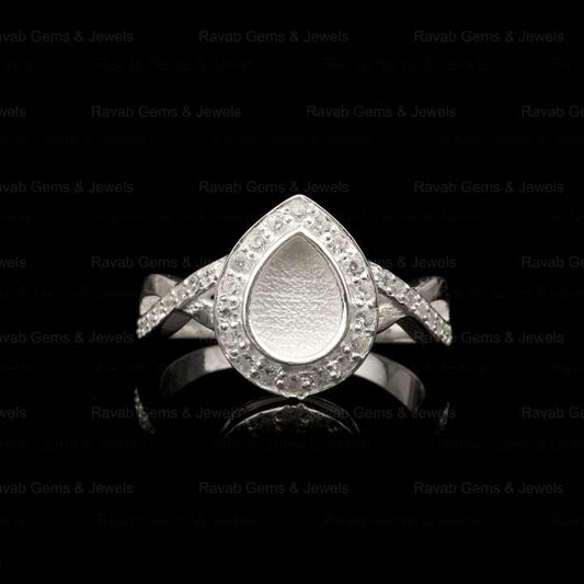 High Quality 5x7mm Pear Zircon Semi Mount Blank Bezel Setting Sterling Silver Ring for Gemstone Resin Ashes DIY Jewelry Findings