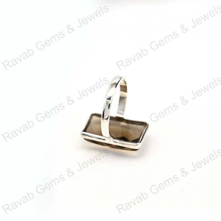 Top Quality Solid 925 Sterling Silver Smoky Quartz Checker Cut Rectangle Shape Bezel Setting Ring for Women Handmade Jewelry