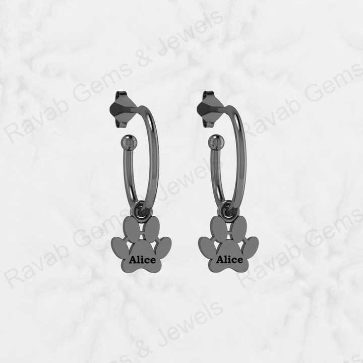 Top Selling 925 Silver Gold Vermeil Eternity Custom Name Personalized Dog Paw Print Minimalist Earrings Fine Keepsake Jewelry