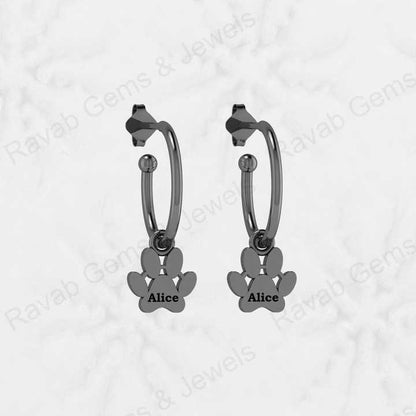 Top Selling 925 Silver Gold Vermeil Eternity Custom Name Personalized Dog Paw Print Minimalist Earrings Fine Keepsake Jewelry