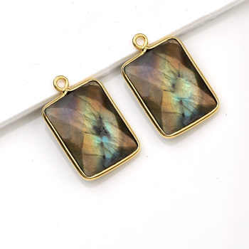 14x18mm Rectangle Shape Natural Labradorite Faceted Gemstone Bezel Setting Sterling Silver Charms Pendant for Necklace Bracelet