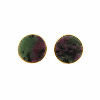 Best Selling New Design Genuine Pink & Green Ruby Zoisite Stone Solid 925 Sterling Silver 18k Gold Plated Stud Earring for Women