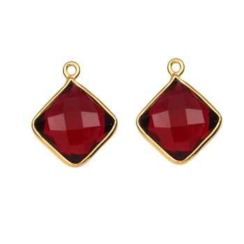 18K Gold Plated Sterling Silver 12mm Bezel Pendant Necklace Red Garnet Hydro Faceted Quartz Stone Fine Pendants Charms Wholesale