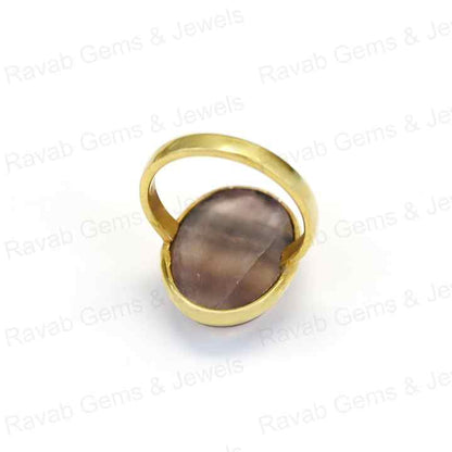 Top Quality Solid 925 Sterling Silver Natural Fluorite Smooth Cabochon 10x14mm Bezel Setting 18k Gold Filled Ring for Women