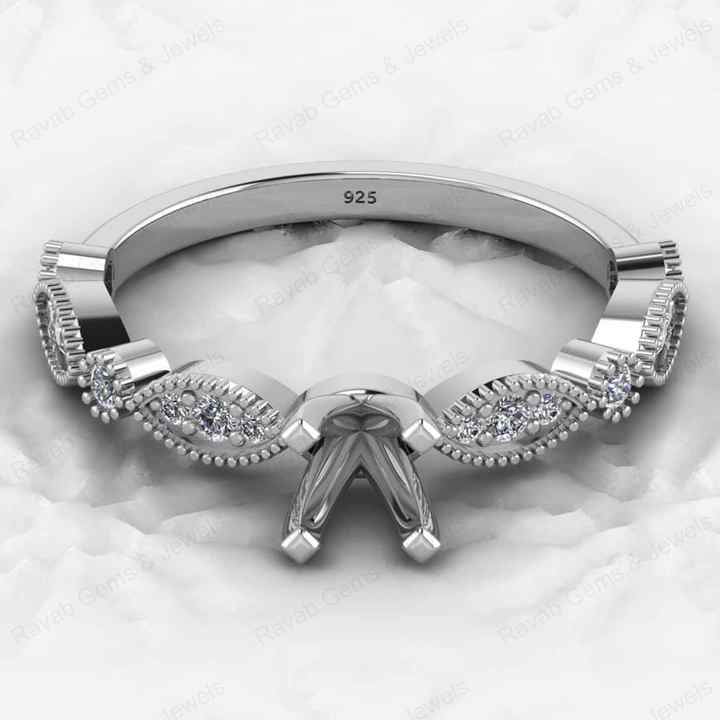 High Quality 925 Sterling Silver Half Eternity Semi Mount Blank Prong Setting Ring Without Gemstone Designer Custom Jewelry