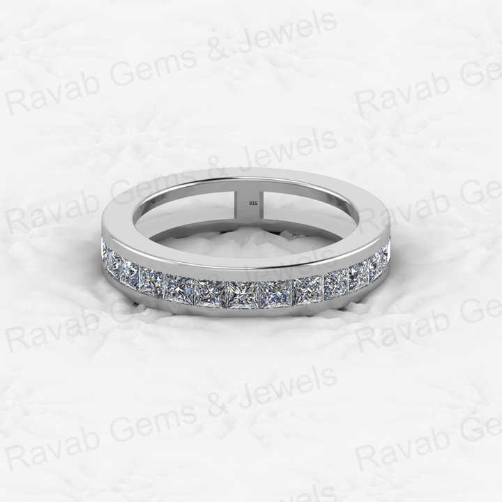 Genuine 925 Sterling Silver With Princess Cut CZ Half Eternity Gold Vermeil Channel Setting Women Ring Personalized Fine Jewelry