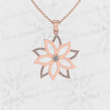 Best Selling 925 Silver 25mm Water Lily Floral June Birth CZ Diamond Pendant Necklace Beautiful Fine Natural Jewelry for Women