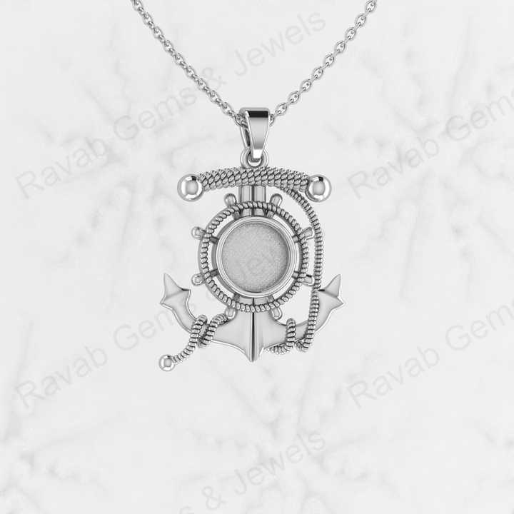 925 Sterling Silver Anchor Ship Wheel Nautical Charm Semi Mount Blank Setting Pendant Good for Ashes & Resin Work Breastmilk DIY
