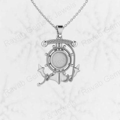 925 Sterling Silver Anchor Ship Wheel Nautical Charm Semi Mount Blank Setting Pendant Good for Ashes & Resin Work Breastmilk DIY