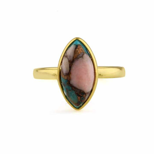 Top Selling 925 Silver Marquise Bezel 8x16mm Mohave Pink Opal Copper Turquoise Gold Vermeil Eternity Band Weddings Women's Ring