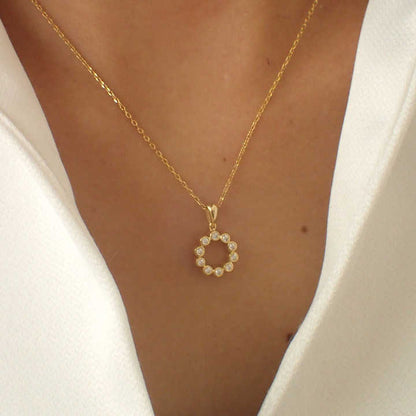 Valentine Sale Solid 925 Sterling Silver 14k Gold Plated Moonlight Circle Diamond Necklace for Women Handmade Propose Jewelry