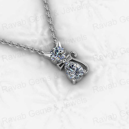 Top Quality Genuine Solid 925 Sterling Silver Cat Lover Pendant Necklace Round 5mm Pear 7x5mm Cubic Zirconia Keepsake Necklace