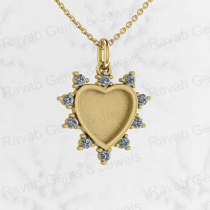 Solid 925 Silver 12mm Set Heart Semi Mounting CZ Setting Charm Pendant for Resin & Ashes Work Memorial DIY Jewelry Findings