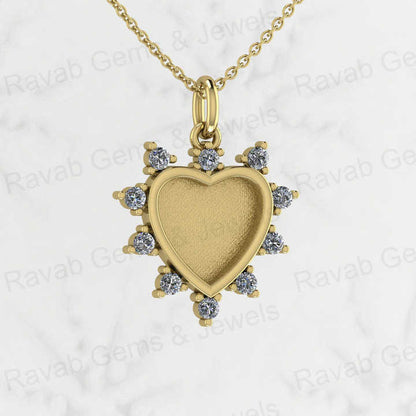Solid 925 Silver 12mm Set Heart Semi Mounting CZ Setting Charm Pendant for Resin & Ashes Work Memorial DIY Jewelry Findings