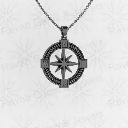 Top Quality Genuine 925 Sterling Silver Directions Star Compass 25mm Circle Pendant for Boys & Fine Jewelry Pendants & Charms