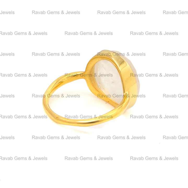 Top Selling 12x13mm Natural Crystal Rainbow Moonstone Gold Vermeil 925 Silver Dainty Uneven Shape Eternity Band Ring for Women