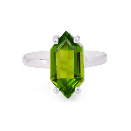 Superb Quality Solid 925 Sterling Silver Green Peridot Hydro Hexagon Shape 12x16mm Prong Setting Ring For Women Fine Jewelry