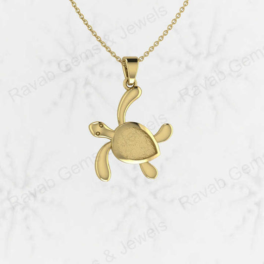 Genuine 925 Sterling Silver CZ Turtle Animal Design Semi Mounting Blank Charm Pendant Setting for Resin & Ashes Work Jewelry
