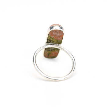 Handmade 925 Sterling Silver Fine Ring for Women Christmas Sale Natural Unakite Gemstone Bezel Setting 8x10mm Black Rhodium