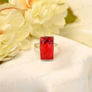 Top Selling Solid 925 Sterling Silver Red Garnet Hydro Checker Cut Rectangle Shape Ring for Women Fine Handmade Jewelry