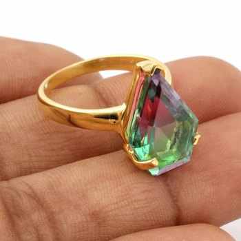 Best Selling Bio Tourmaline Doublet Quartz Gemstone Bezel Gold Vermeil Eternity Handmade 925 Silver Women Ring Fine Jewelry