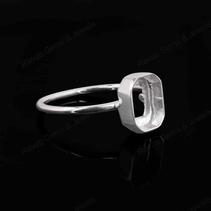 Genuine Solid 925 Sterling Silver Octagon Shape 8x10mm Bezel Setting Semi-Mount Blank Setting Simple Band Fine Ring For Women