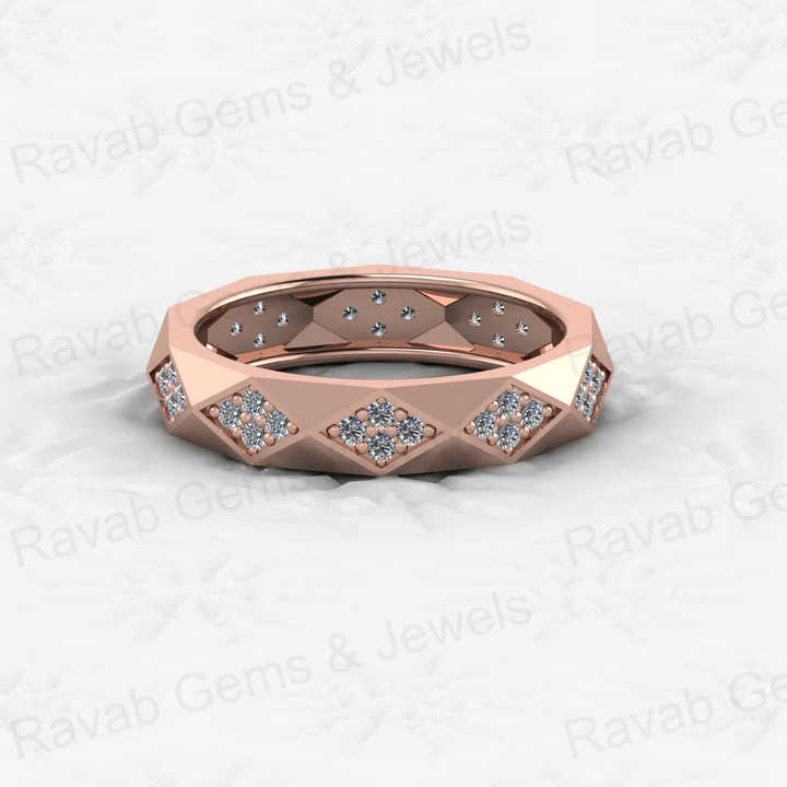 Best Selling 925 Sterling Silver Gold Vermeil CZ Round Brilliant Cut Geometric Rhombus Eternity Band Wedding Ring Fine Jewelry
