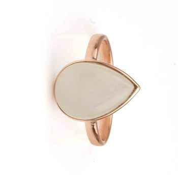 High Quality 12x16mm Genuine White Moonstone Polished 2 Micron Pear Women's Sterling Silver Rose Gold Plated 2 Micron Pear Ring