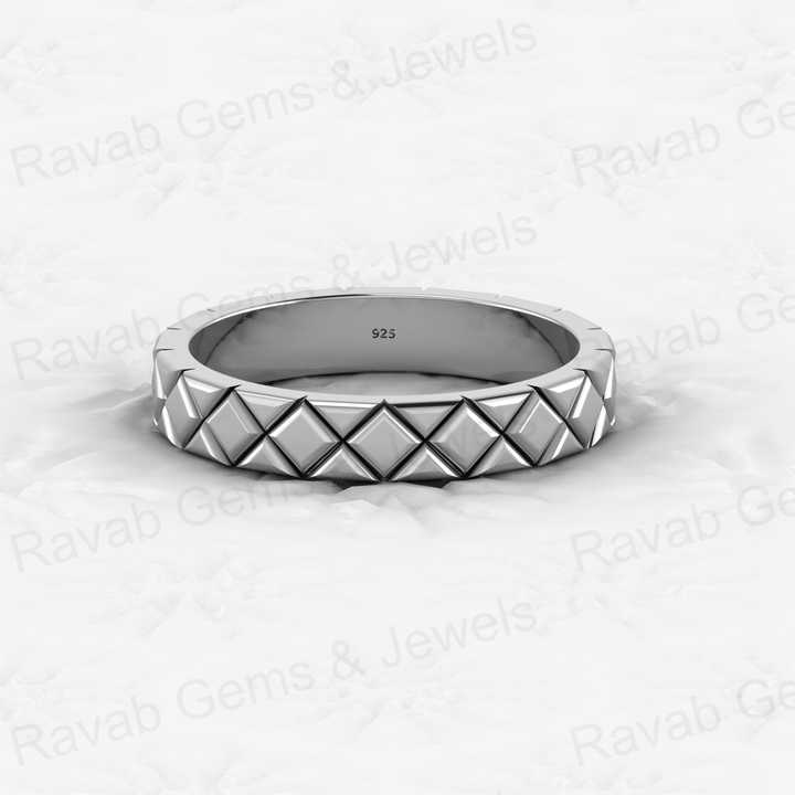 Best Selling Solid 925 Sterling Silver Gold Vermeil 4mm Band Rhombus Square Pattern Eternity Women Ring Customized Fine Jewelry