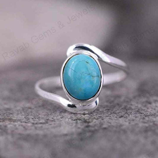 Top Quality Solid 925 Sterling Silver Natural Arizona Turquoise 8x10mm Bezel Setting Ring For Women Fine Handmade Jewelry