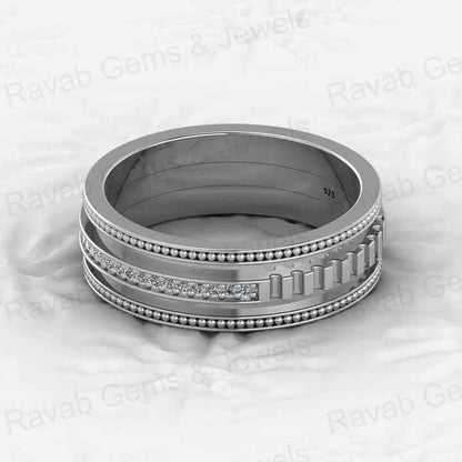 Best Selling 925 Silver 6mm Wide Band Pave CZ Diamond Designer Unique Statement Cigar Women Eternity Vermeil Ring Fine Jewelry