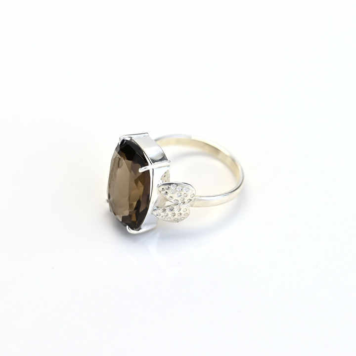 Best Quality Solid 925 Sterling Silver Sparkling Smoky Quartz Octa Cushion 10x14mm Prong Setting Ring Women Party Jewelry