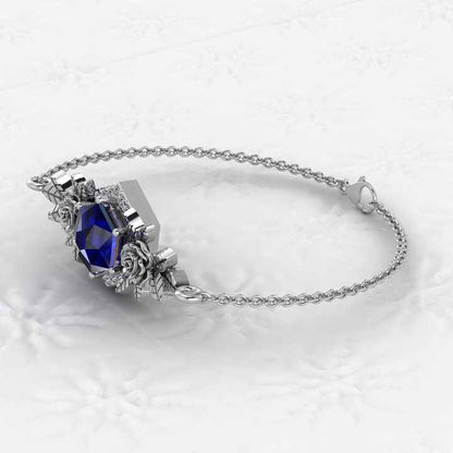 8mm Sapphire Quartz Hexagon Prong Setting Floral Minimalist Bracelet for Women Beautiful Real 925 Fine Chain Link Bracelets