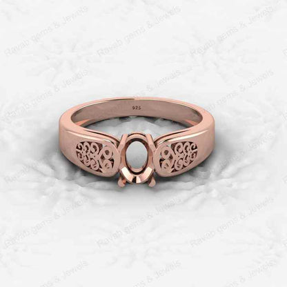 Genuine 925 Sterling Silver 7x5mm Oval Semi Mount Blank Prong Setting Filigree Pre-Notched Ring Good for Gemstone Fine Jewelry