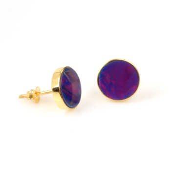 High Selling 18K Gold 925 Sterling Silver Stud Earrings Handcrafted Flat Solid Synthetic Purple Opal Gemstone for Party Fine