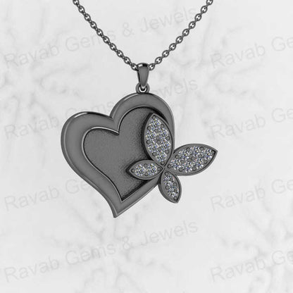 Top 925 Silver CZ 31x26mm Heart Cutout With Butterfly Semi Mounting Charm Pendant Setting for Resin Ashes Work Keepsake Jewelry