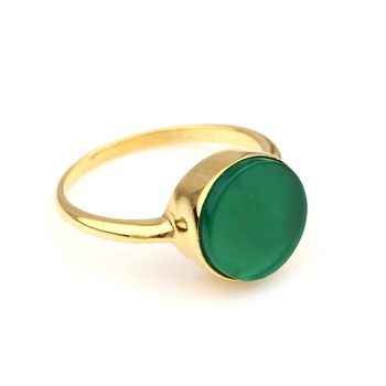 Beautiful Design 18K Gold Plated Solid 925 Sterling Silver Ring High Quality Natural Green Onyx Stone Fine Rings for Women