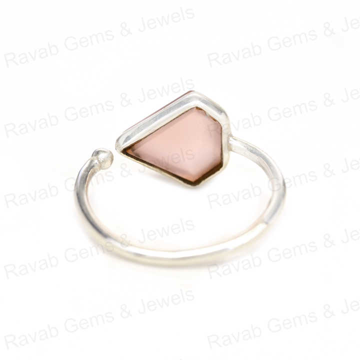 Christmas Sale Natural Pink Rose Quartz Sterling 925 Silver 10x10mm Diamond Cut Faceted Bezel Setting Adjustable Ring for Women