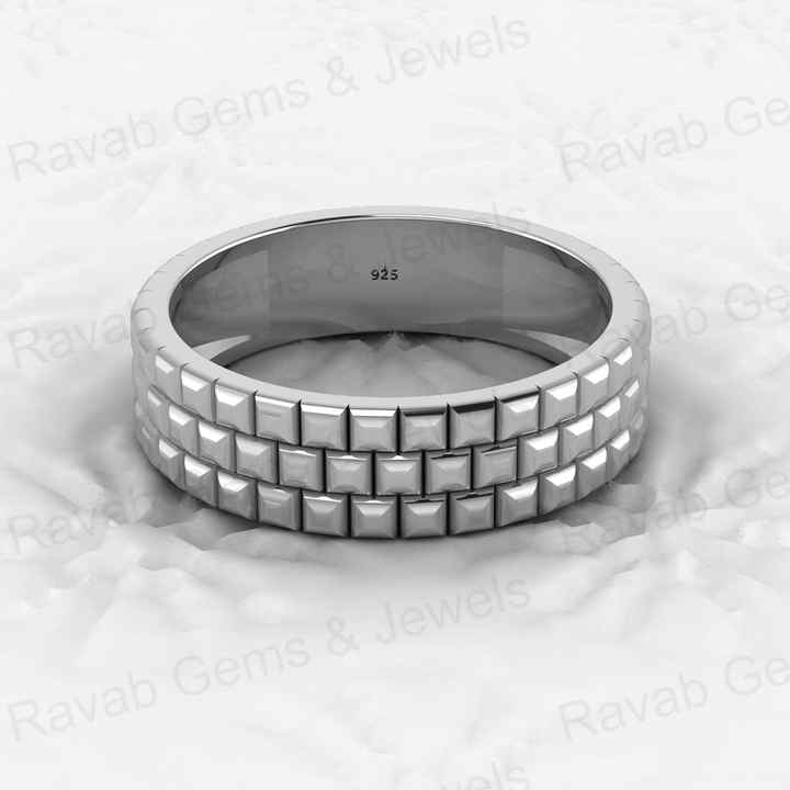 Best Selling Genuine 925 Sterling Silver Gold Vermeil Wedding Band Brick Pattern 5mm Eternity Wide Band Men's Ring Fine Jewelry