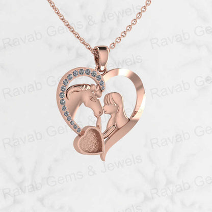 925 Sterling Silver 6mm Little Heart 23x27mm Big Heart Lovely Animal Horse And Girls Pendant Keepsake Jewelry Necklace For Women
