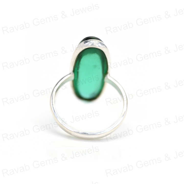 Best Selling Solid 925 Sterling Silver Green Fluorite Hydro 10x30mm Long Oval Bezel Setting Ring for Women Fine Handmade Jewelry