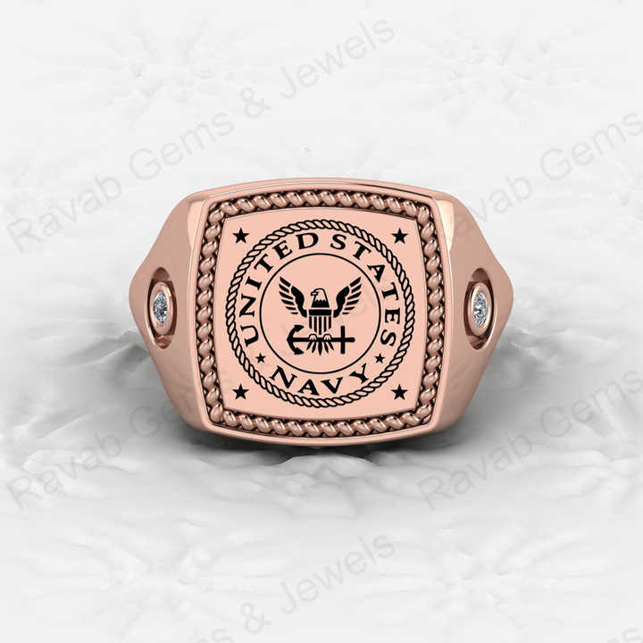Solid 925 High Quality Sterling Silver 16x16mm Patriotic Seal Signet Ring Handmade Personalized Military Navy Wedding Gift