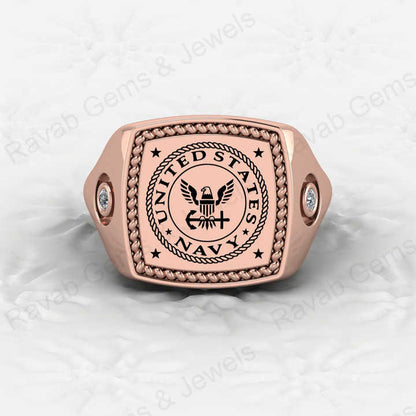 Solid 925 High Quality Sterling Silver 16x16mm Patriotic Seal Signet Ring Handmade Personalized Military Navy Wedding Gift