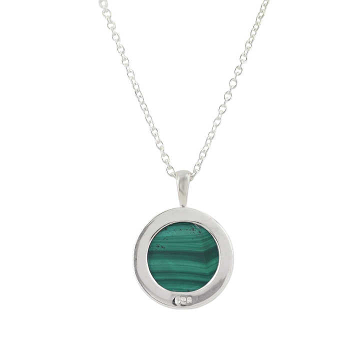Top Selling 14mm Natural Malachite Gemstone Round Circle Handmade 925 Silver Boho Women Pendant Necklace Navajo Fine Jewelry
