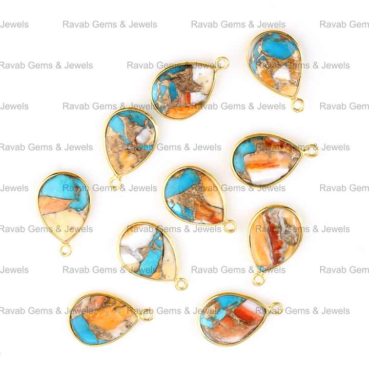 Best Selling Mohave Spiny Oyster Copper Turquoise Gemstone 12x16mm Pear Charms Pendant for Earring Bracelet Necklace DIY Making