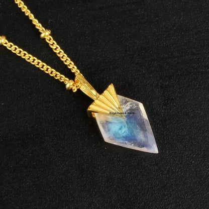 Best Selling Beautiful Rainbow Moonstone 18k Gold Plated Sterling Silver Dainty Minimalist Chain Pendant Necklace for Women