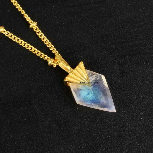 Best Selling Beautiful Rainbow Moonstone 18k Gold Plated Sterling Silver Dainty Minimalist Chain Pendant Necklace for Women