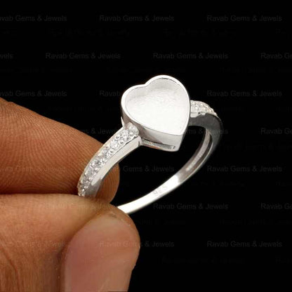 Best Selling 8mm Heart Zircon Semi Mount Blank Bezel Setting Ring Sterling Silver 925 Gemstone Resin Ashes DIY Jewelry Findings